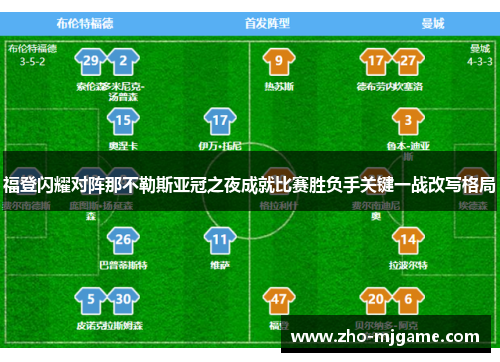 福登闪耀对阵那不勒斯亚冠之夜成就比赛胜负手关键一战改写格局